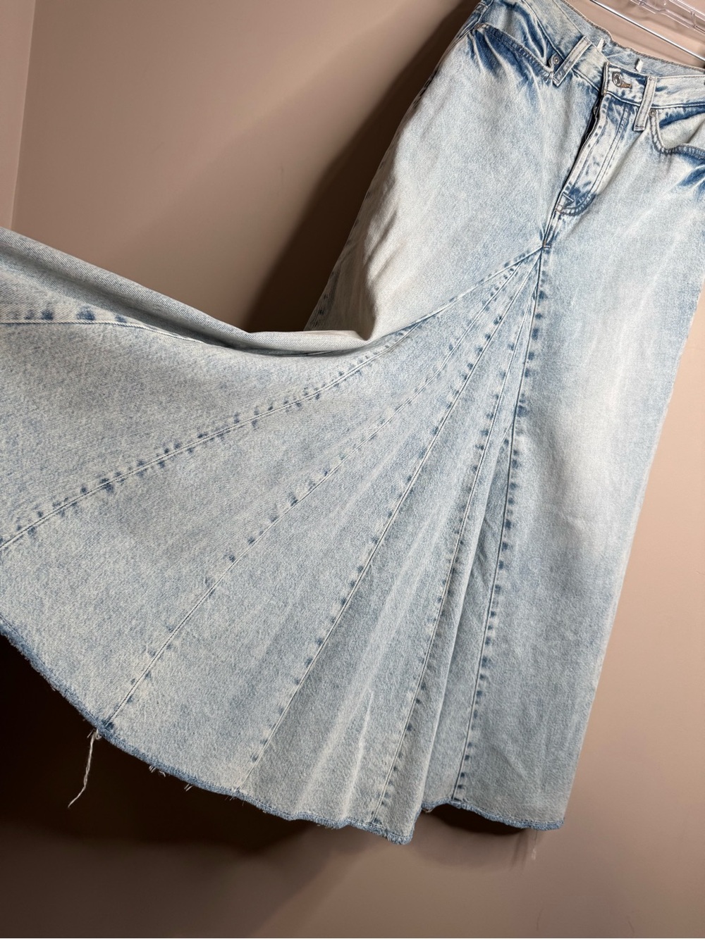 7 For All Mankind Western Maxi Skirt Denim Flared Paneled Size 25 Light Blue - Picture 4 of 8